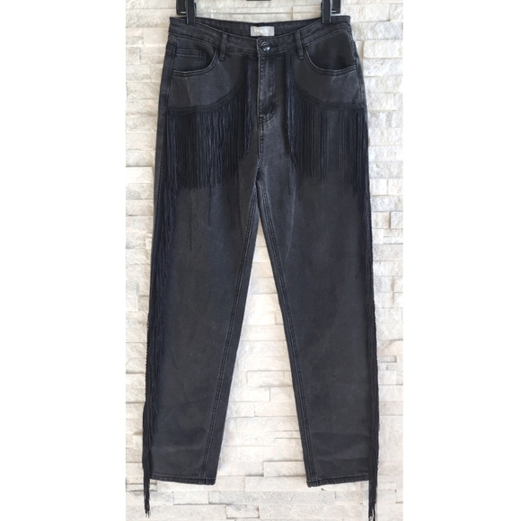 NWT Blue B Fringe Womens High Rise Straight Leg Black Denim Jeans Pants Size L - Picture 5 of 14
